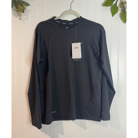 Nike Swim Dri-FIT Mens UPF 40+ Rash Guard Shirt Large Black Polyester - Picture 1 of 15
